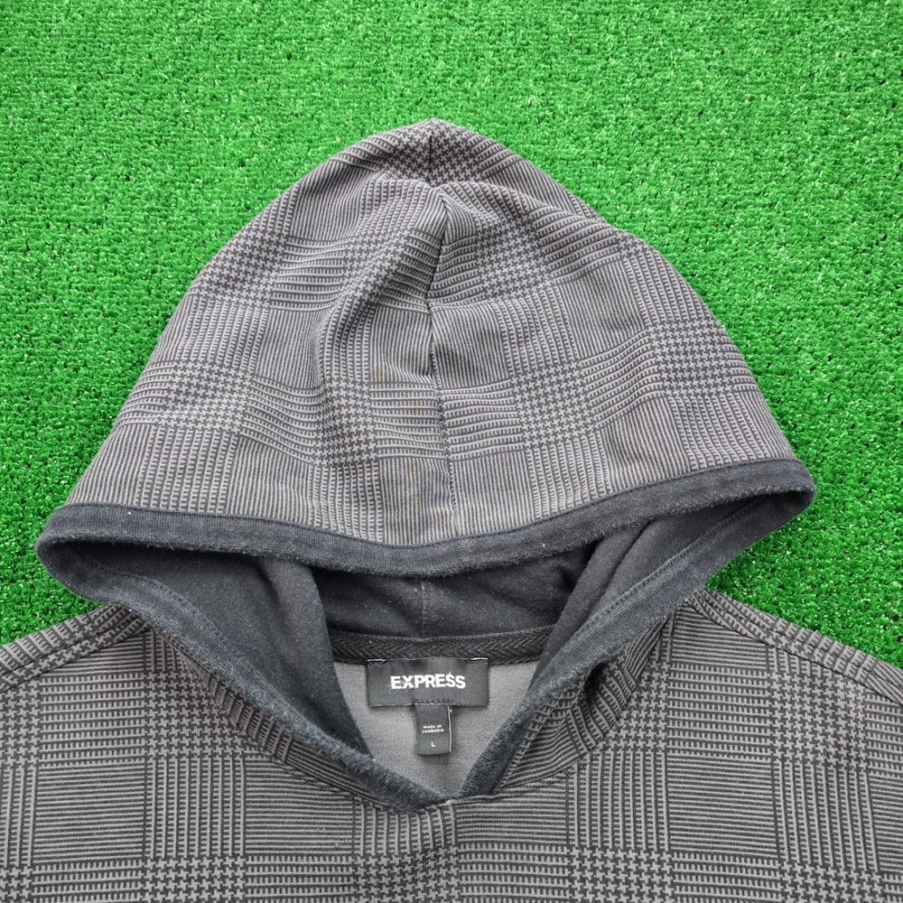 Express Hoodie Sweatshirt Mens Large Black Gray Pullover Long Sleeve Casual - Picture 2 of 11